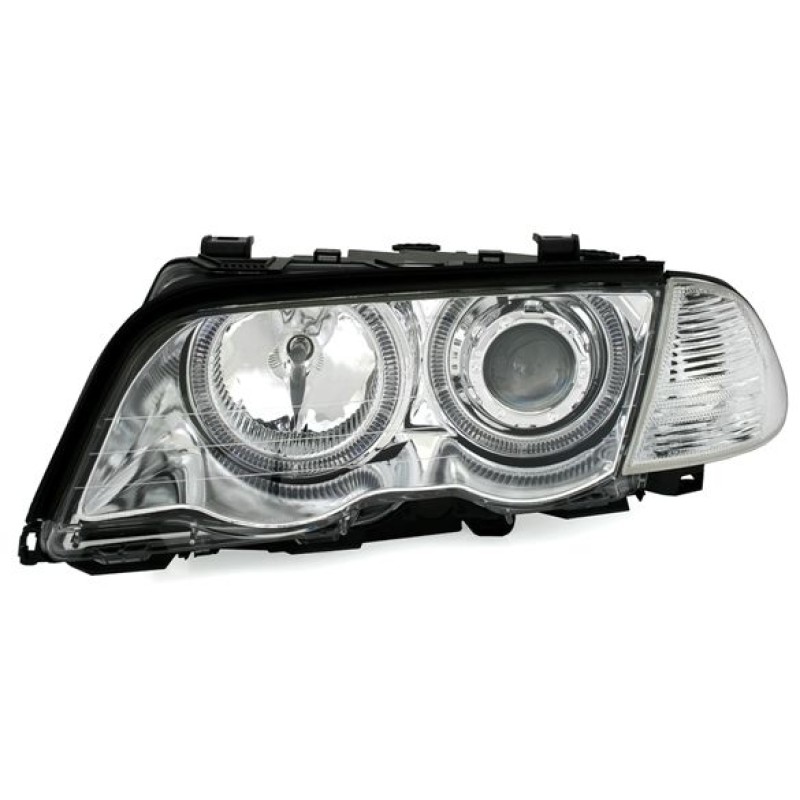 Φανάρια εμπρός BMW E46 sedan (1998-2001) angel eyes με CCFL - chrome , με λάμπες (Η1) - σετ 2τμχ.