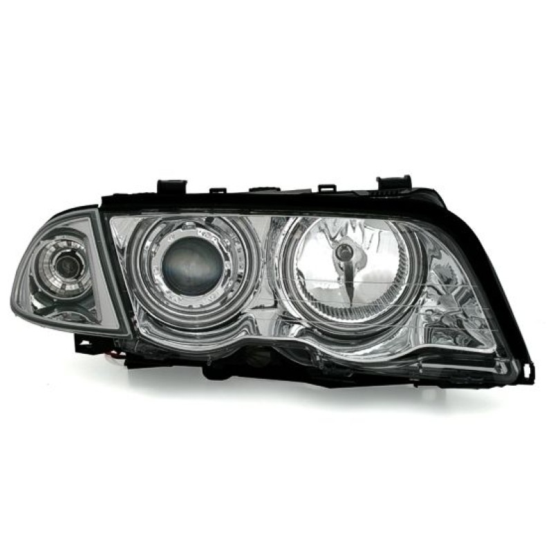 Φανάρια εμπρός BMW E46 sedan (1998-2001) angel eyes - chrome , χωρίς λάμπες (Η7) - σετ 2τμχ.