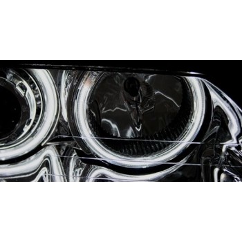 Φανάρια εμπρός BMW E46 sedan (1998-2001) angel eyes - chrome , χωρίς λάμπες (Η7) - σετ 2τμχ.
