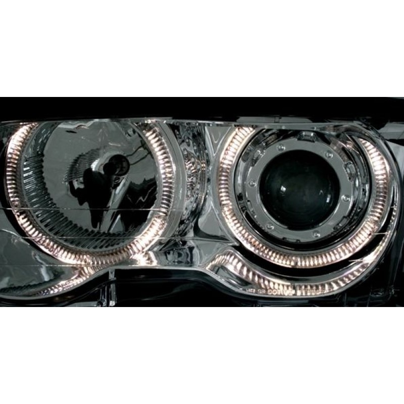 Φανάρια εμπρός BMW E46 sedan (2001-2003) angel eyes - chrome , χωρίς λάμπες (Η7) - σετ 2τμχ.