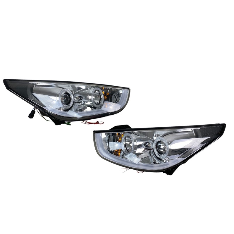 Φανάρια εμπρός Hyundai Tucson IX35 (2010-2013) angel eyes - chrome , με λάμπες (Η1) - σετ 2τμχ.