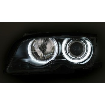 Φανάρια εμπρός BMW E46 sedan (2001-2005) angel eyes - μαύρα με CCFL , χωρίς λάμπες (Η7) - σετ 2τμχ. Φανάρια εμπρός BMW E46 sedan (2001-2005) angel eyes - μαύρα με CCFL , χωρίς λάμπες (Η7) - σετ 2τμχ.