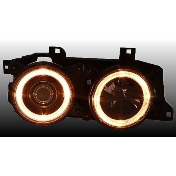 Φανάρια εμπρός BMW E32 /E34 (1989-1995) angel eyes - μαύρα , χωρίς λάμπες (Η7) - σετ 2τμχ.