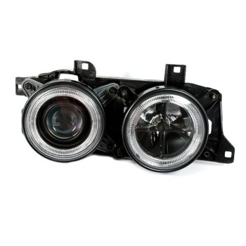 Φανάρια εμπρός BMW E32 /E34 (1989-1995) angel eyes - μαύρα , χωρίς λάμπες (Η7) - σετ 2τμχ.