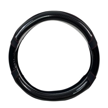 Δερμάτινο κάλυμμα τιμονιού 38 cm - Carbon - κόκκινες ραφές - 1 τμχ.