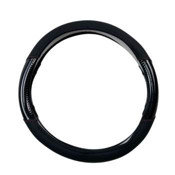 Δερμάτινο κάλυμμα τιμονιού 38 cm - Carbon - κόκκινες ραφές - 1 τμχ.