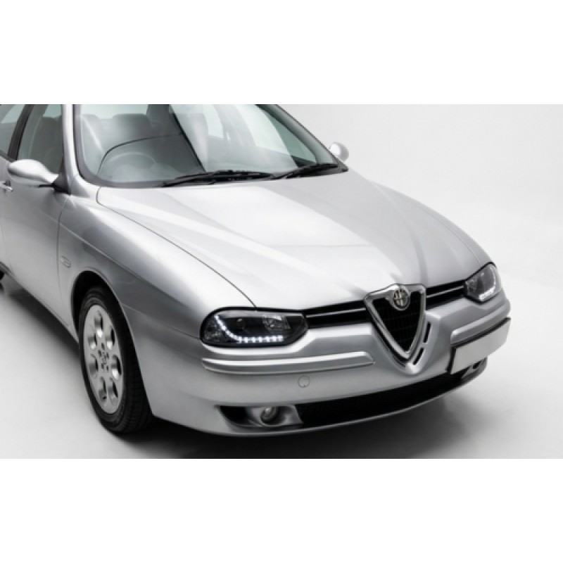 Φανάρια εμπρός Alfa Romeo 156 (1997-2003) led - μαύρα , με λάμπες (Η1) - σετ 2τμχ.