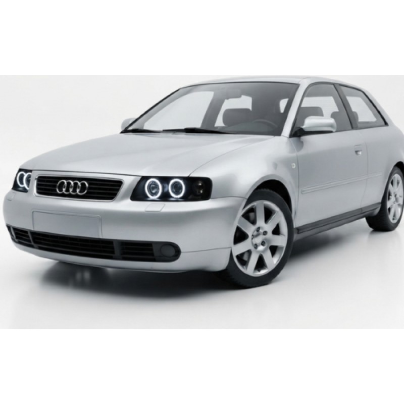 Φανάρια εμπρός Audi A3 (1996-2000) angel eyes - μαύρα , με λάμπες (Η1) - σετ 2τμχ.