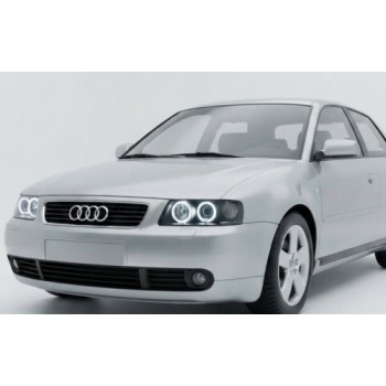 Φανάρια εμπρός Audi A3 (2000-2003) angel eyes - μαύρα , χωρίς λάμπες (Η7) - σετ 2τμχ.