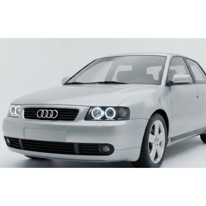Φανάρια εμπρός Audi A3 (2000-2003) angel eyes - μαύρα , χωρίς λάμπες (Η7) - σετ 2τμχ.