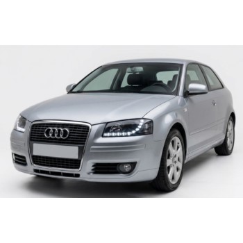 Φανάρια εμπρός Audi A3 (2003-2008) led - μαύρα , με λάμπες (H7/Η1) - σετ 2τμχ.