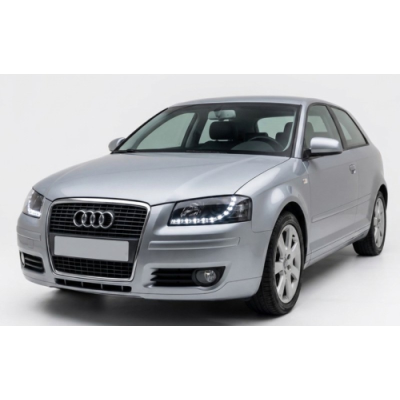 Φανάρια εμπρός Audi A3 (2003-2008) led - μαύρα , με λάμπες (H7/Η1) - σετ 2τμχ.