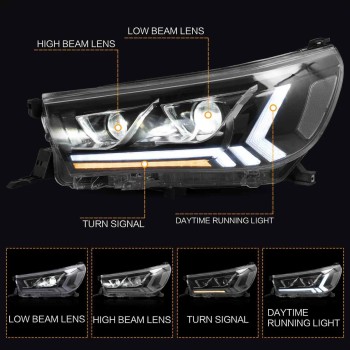 Φανάρια εμπρός Toyota Hilux (2015-2020), led με φώτα ημέρας με H7 / H1 λάμπες - σετ 2τμχ.