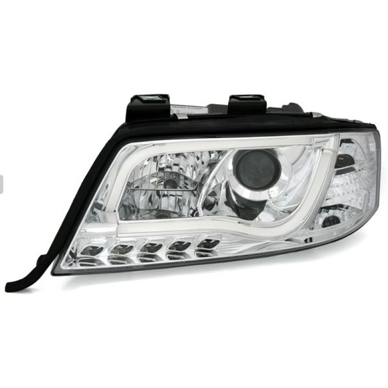 Φανάρια εμπρός Audi A6 C5 (2001-2004) led lightbar - χρωμίου , με λάμπες (Η1) - σετ 2τμχ.