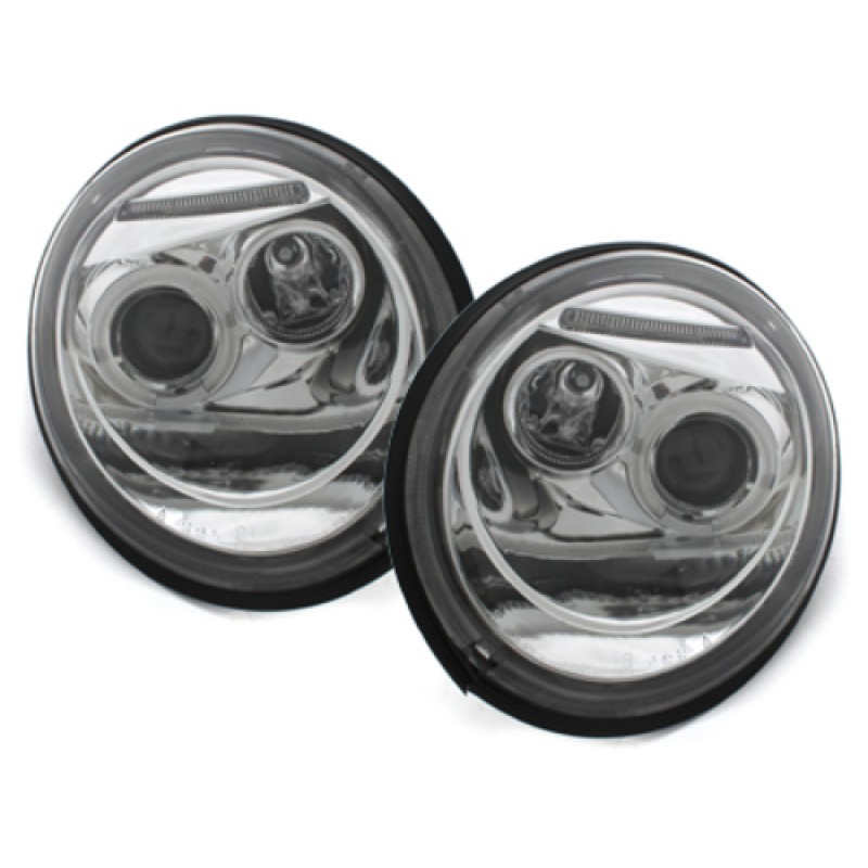 Φανάρια εμπρός Vw Beetle (1998-2005) angel eyes, μάυρα , με λάμπες (Η1) - σετ 2τμχ.
