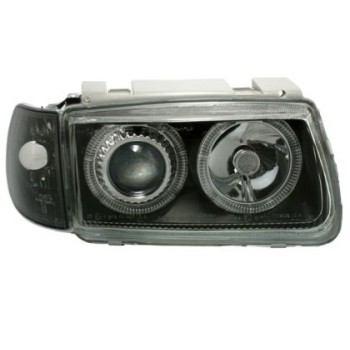 Φανάρια εμπρός angel eyes για Vw Polo 6N (1994-1999) - μαύρα , χωρίς λάμπες (Η7) - σετ 2τμχ.