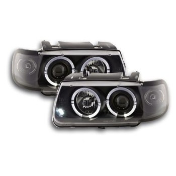 Φανάρια εμπρός angel eyes για Vw Polo 6N (1994-1999) - μαύρα , με λάμπες (Η1) - σετ 2τμχ.