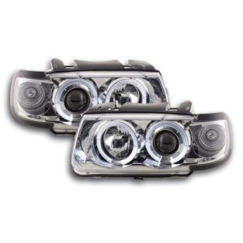 Φανάρια εμπρός angel eyes για Vw Polo 6N (1994-1999) - chrome , με λάμπες (Η1) - σετ 2τμχ.