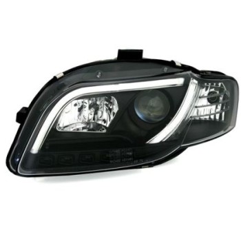 Φανάρια εμπρός led Lightbar Design για Audi A4 B7 (2004-2008) - μαύρα , με λάμπες (H7/Η1) - σετ 2τμχ.