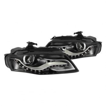 Φανάρια εμπρός με DRL led για Audi A4 B8 (2007-2011) -μαύρα , χωρίς λάμπες (Η7) - σετ 2τμχ.