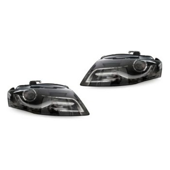 Φανάρια εμπρός με DRL led για Audi A4 B8 (2007-2011) -μαύρα , χωρίς λάμπες (Η7) - σετ 2τμχ.