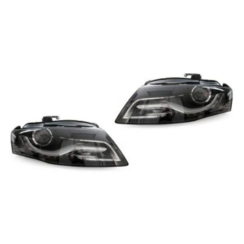 Φανάρια εμπρός με DRL led για Audi A4 B8 (2007-2011) -μαύρα , χωρίς λάμπες (Η7) - σετ 2τμχ.