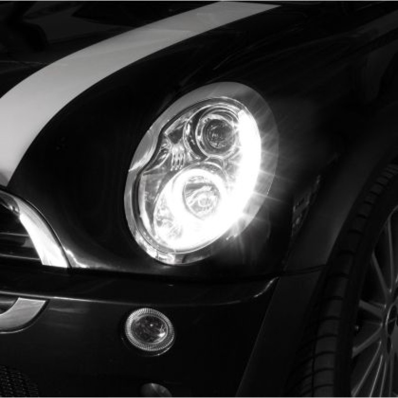 Φανάρια εμπρός Mini cooper (2002-2004) led Dayline - μαύρα , με λάμπες (Η1) - σετ 2τμχ.