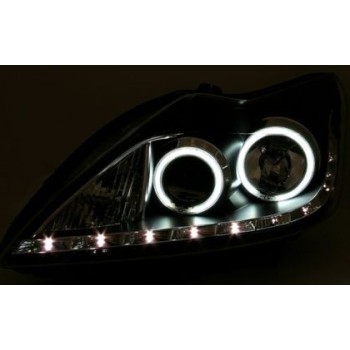 Φανάρια εμπρός για Ford Focus (2008-2011) - μαύρα , με λάμπες (Η1) - σετ 2τμχ.
