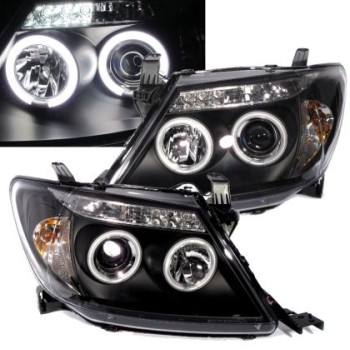 Φανάρια εμπρός angel eyes για Toyota Hilux (2005-2011) - μαύρα , με λάμπες (Η1) - σετ 2τμχ.