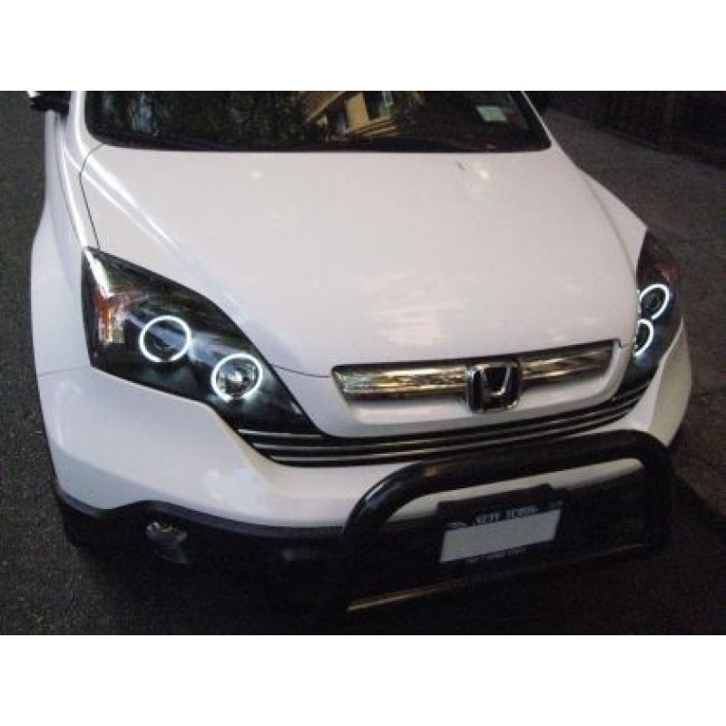 Φανάρια εμπρός Honda CR-V (2007-2012) angel eyes - μαύρα , με λάμπες (Η1) - σετ 2τμχ.