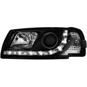 Φανάρια εμπρός led για Vw Transporter T4 (1997-2003) , μαύρα , με λάμπες (Η1) - σετ 2τμχ.