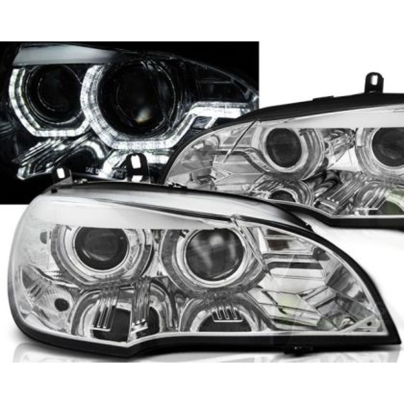 Φανάρια εμπρός angel eyes για BMW X5 (2007-2010) - 3D Design , με λάμπες (Η1) - σετ 2τμχ. Φανάρια εμπρός angel eyes για BMW X5 (2007-2010) - 3D Design , με λάμπες (Η1) - σετ 2τμχ.