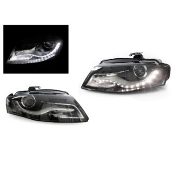 Φανάρια εμπρός με DRL led για Audi A4 B8 (2007-2011) -μαύρα , χωρίς λάμπες (Η7) - σετ 2τμχ.