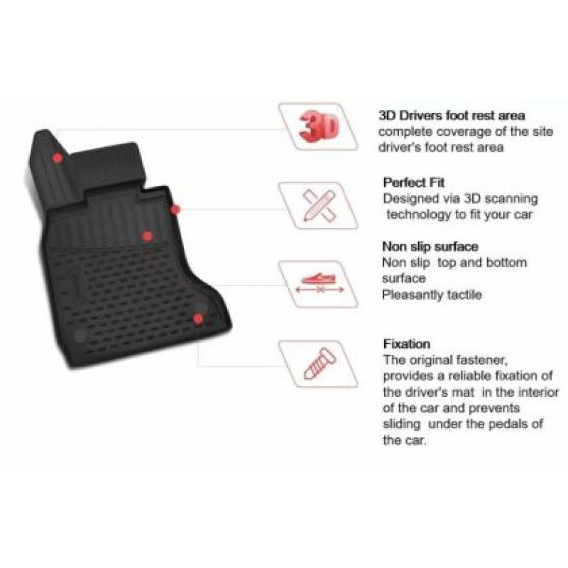3D Λαστιχένια πατάκια για CITROEN Berlingo III / PEUGEOT Partner III / OPEL Combo E, / TOYOTA Proace City Verso (2018+) - 5 passengers 4τμχ.