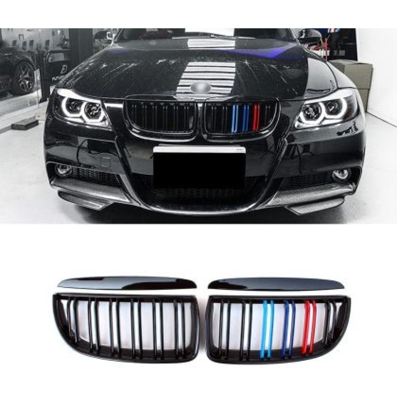 Καρδιές μάσκας BMW E90 με διπλή γρίλια (2005-2008) - tri color - 2τμχ.