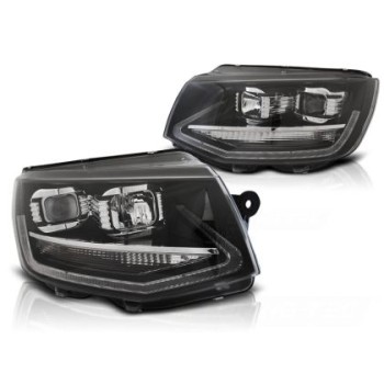 Φανάρια εμπρός Vw Transporter T6 (2015-2019) led , μαύρα με DRL, με λάμπες (Η7/H1) - σετ 2τμχ.