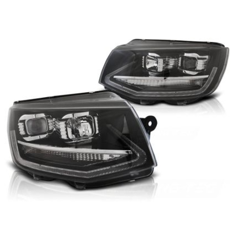 Φανάρια εμπρός Vw Transporter T6 (2015-2019) led , μαύρα με DRL, με λάμπες (Η7/H1) - σετ 2τμχ.