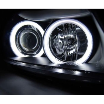 Φανάρια εμπρός BMW E90 (2005-2008) angel eyes - CCFL μαύρα , με λάμπες (Η1) - σετ 2τμχ.
