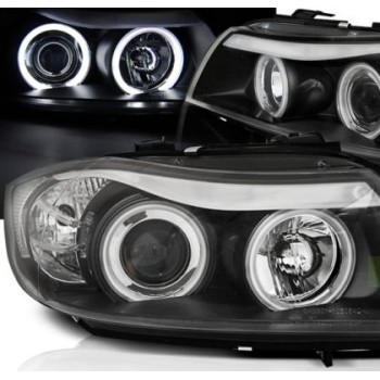 Φανάρια εμπρός BMW E90 (2005-2008) angel eyes - CCFL μαύρα , με λάμπες (Η1) - σετ 2τμχ.
