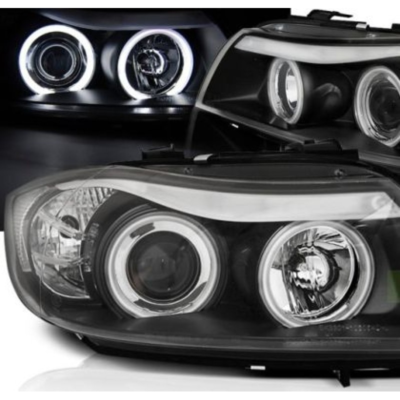 Φανάρια εμπρός BMW E90 (2005-2008) angel eyes - CCFL μαύρα , με λάμπες (Η1) - σετ 2τμχ.