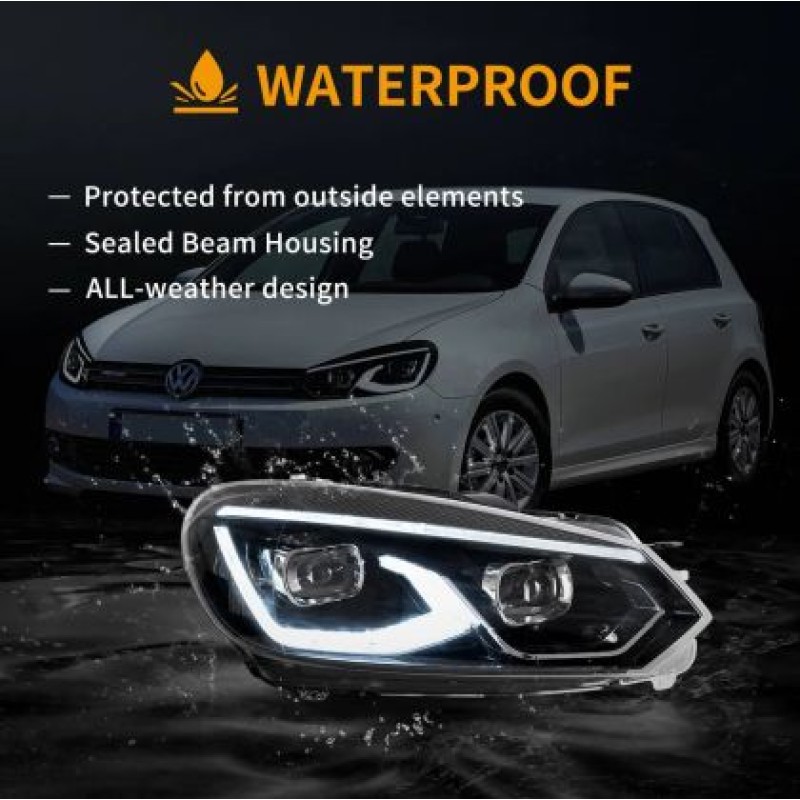 Φανάρια εμπρός Vw Golf 6 (2008-2014) led μαύρα, χωρίς λάμπες (D2S) - σετ 2τμχ.