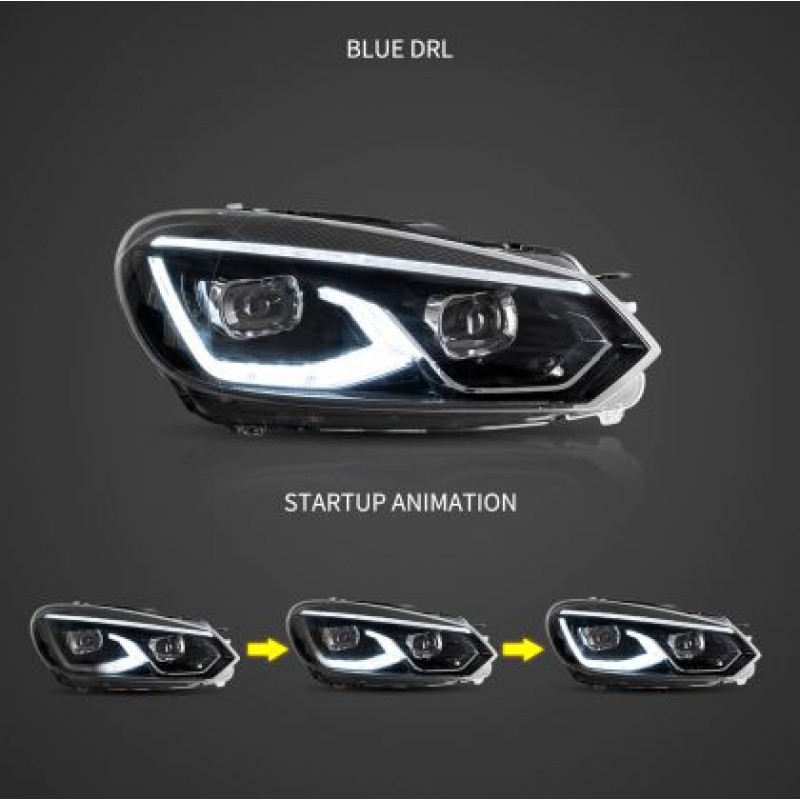 Φανάρια εμπρός Vw Golf 6 (2008-2014) led μαύρα, χωρίς λάμπες (D2S) - σετ 2τμχ.