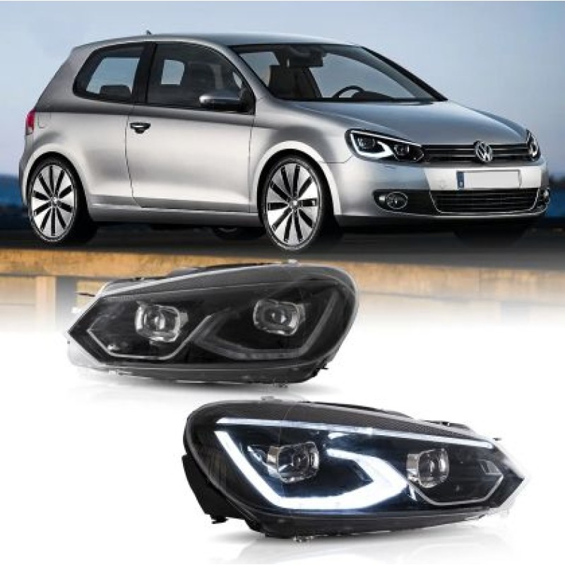 Φανάρια εμπρός Vw Golf 6 (2008-2014) led μαύρα, χωρίς λάμπες (D2S) - σετ 2τμχ.
