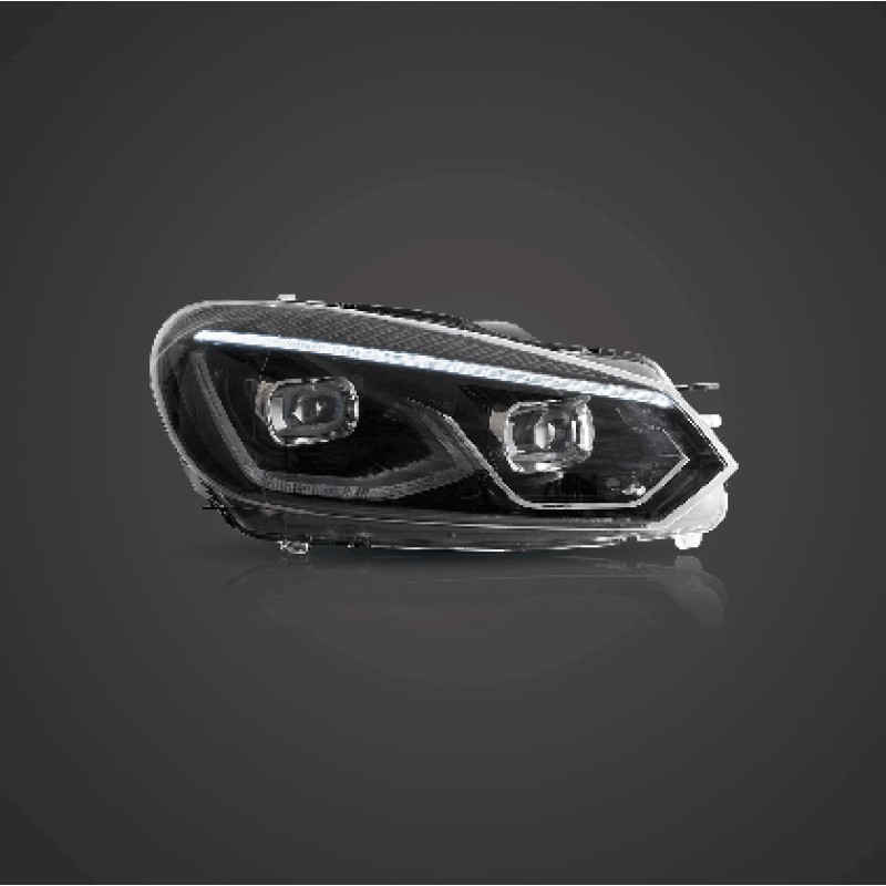 Φανάρια εμπρός Vw Golf 6 (2008-2014) led μαύρα, χωρίς λάμπες (D2S) - σετ 2τμχ.