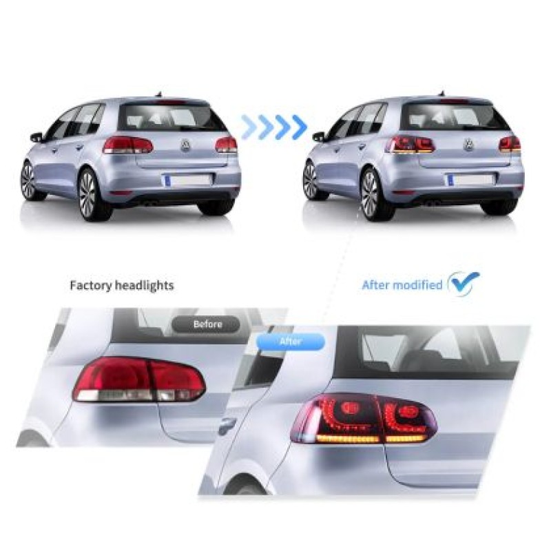 Πίσω φανάρια led Vw Golf 6 (2008-2014) GTI / R design με τρέχουμενο φλας, κόκκινα - σετ 2τμχ.