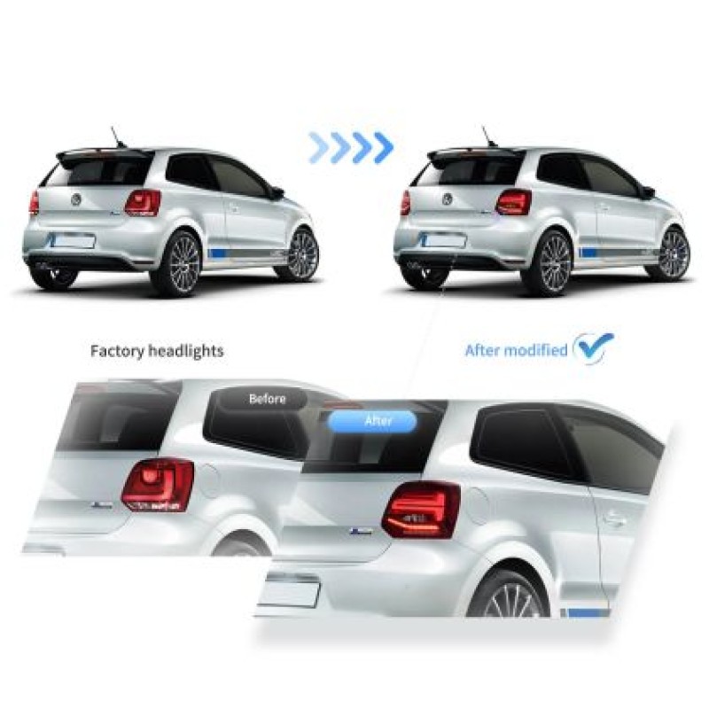 Πίσω φανάρια led Vw Polo (2009-2017) GTI / R design με τρέχουμενο φλας, κόκκινα - σετ 2τμχ.