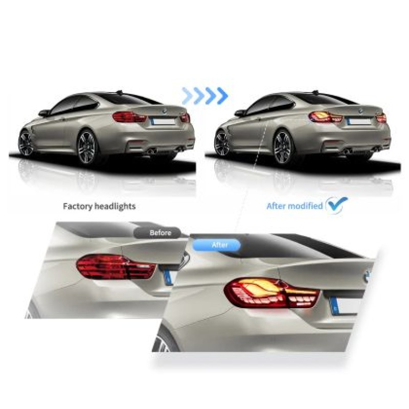 Πίσω φανάρια led BMW F32 / F33 / F36 / F82 / F83 (2014-2020) GTS design με τρέχουμενο φλας, κόκκινα - σετ 2τμχ.