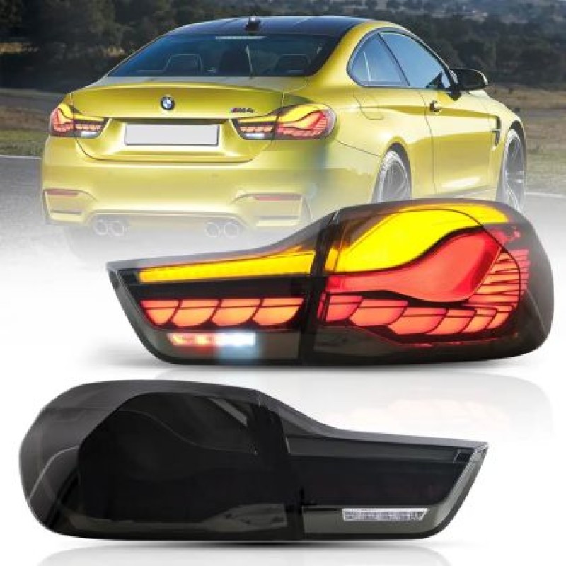Πίσω φανάρια led BMW F32 / F33 / F36 / F82 / F83 (2014-2020) GTS design με τρέχουμενο φλας, φιμέ - σετ 2τμχ.