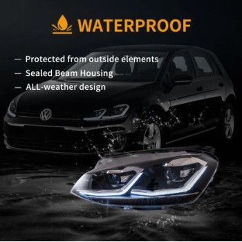 Φανάρια εμπρός Vw Golf 7 (2014-2018) led Silver line design, μαύρα, χωρίς λάμπες (D2S/H7) - σετ 2τμχ.
