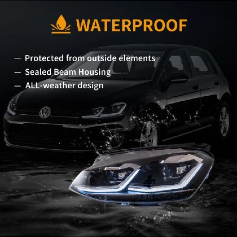 Φανάρια εμπρός Vw Golf 7 (2014-2018) led Silver line design, μαύρα, χωρίς λάμπες (D2S/H7) - σετ 2τμχ.